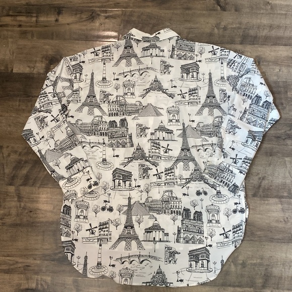 Karl Lagerfeld Parisian Cityscape Icon Graphic Button Down Blouse - Picture 7 of 8